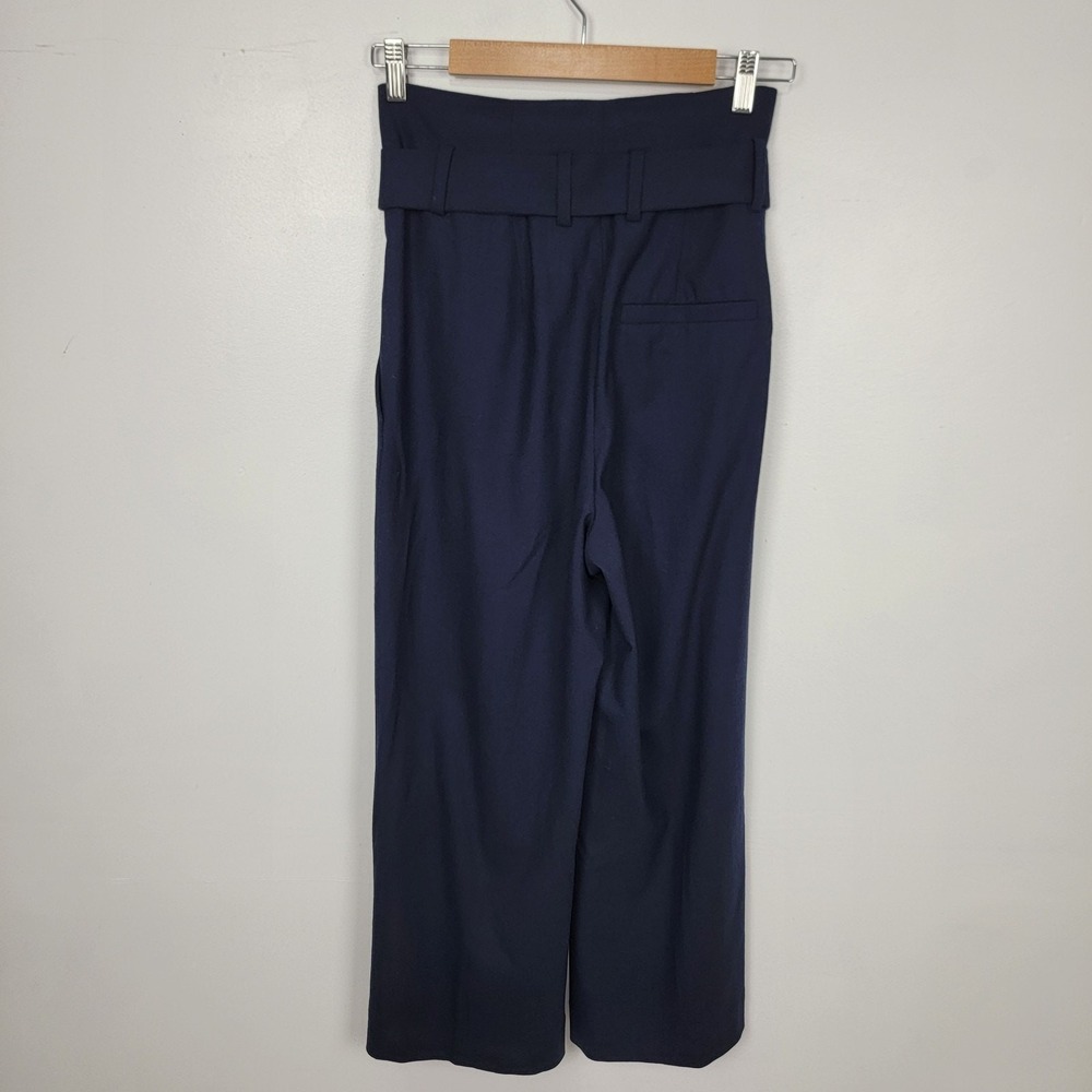 COS Dress Pants Sz 36‎ Navy Blue Paper Bag Wide Leg Trousers Belted High Rise